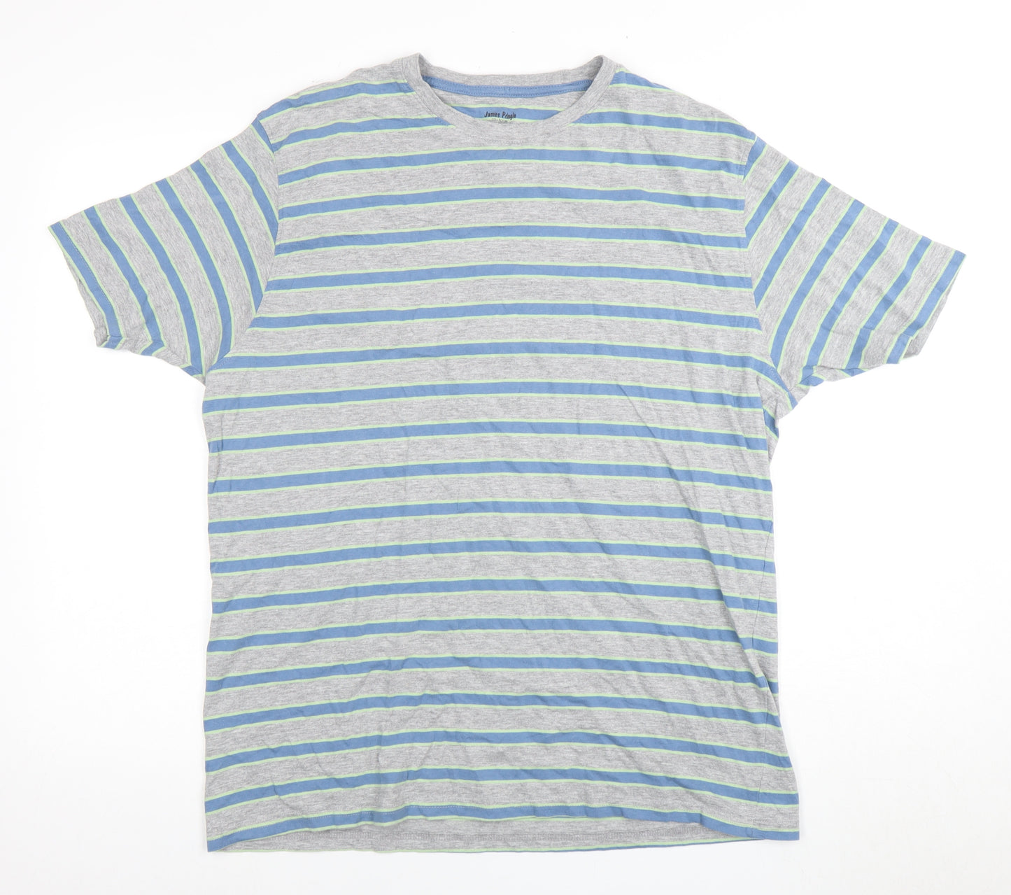 James Pringle Men's Striped T-Shirt L Grey Blue