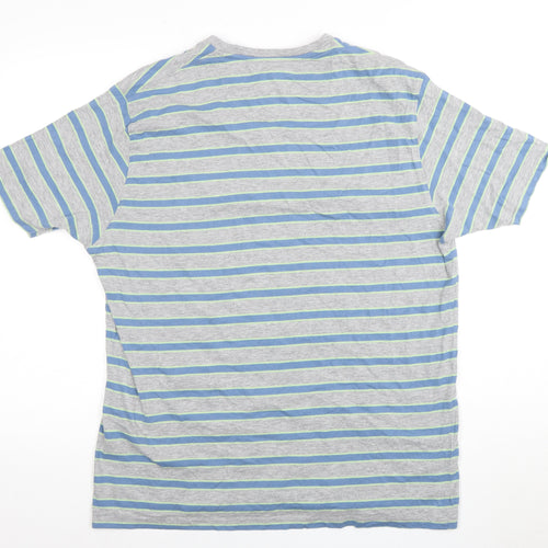 James Pringle Men's Striped T-Shirt L Grey Blue