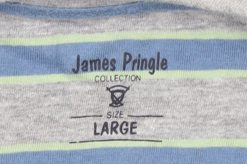 James Pringle Men's Striped T-Shirt L Grey Blue