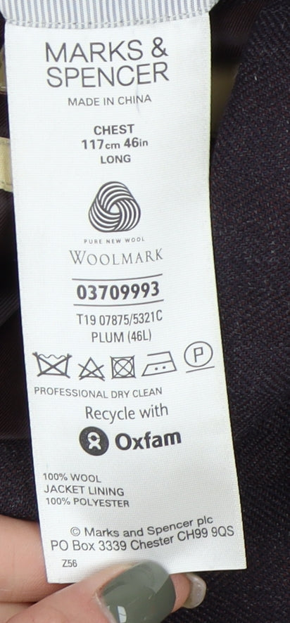 Marks and Spencer Men's Purple Blazer 46L Long Wool