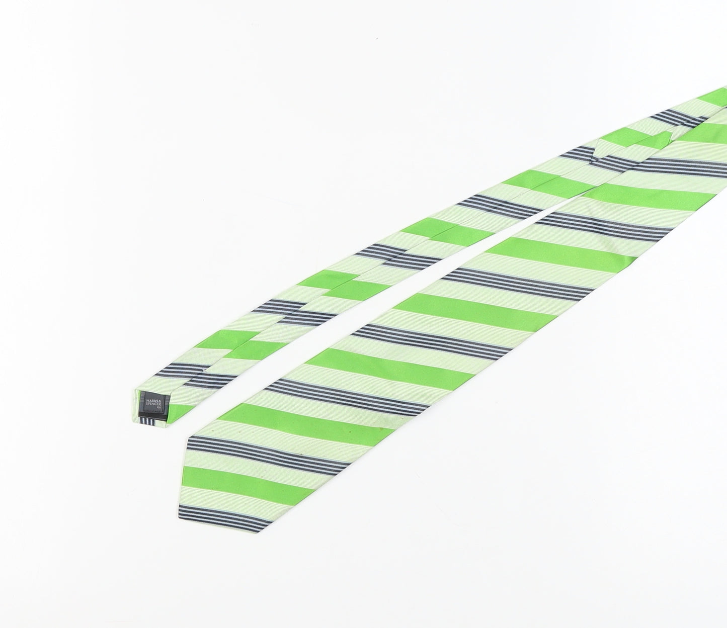 Marks and Spencer Men's Green Striped Silk Tie