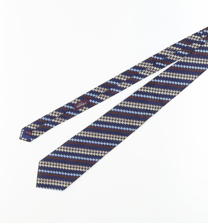 T.M Lewin Men's Blue Beige Houndstooth Silk Tie