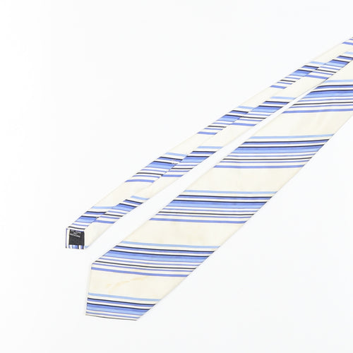 Jeff Banks Men's Blue Ivory Striped Silk Tie