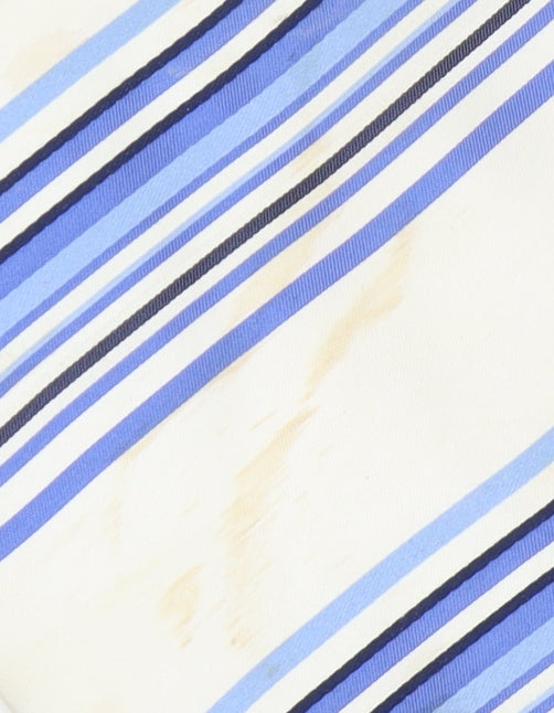 Jeff Banks Men's Blue Ivory Striped Silk Tie