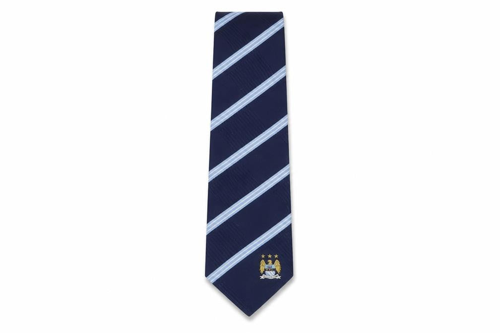 Front view of Genesis Men's Blue Silk Designer Striped Tie, One Size