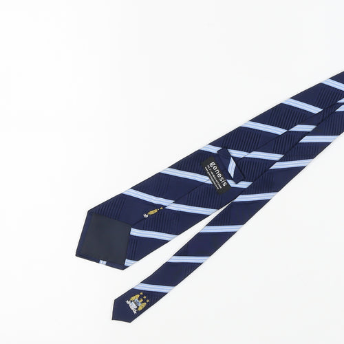 Genesis Men's Blue Silk Designer Striped Tie, One Size