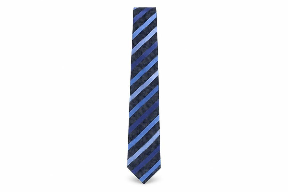 Front view of Racing Green Men's Blue Striped Silk Tie One Size
