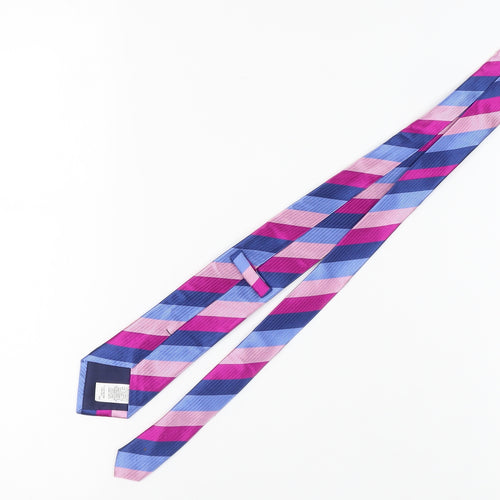 Marks and Spencer Men's Pink and Blue Striped Silk Tie