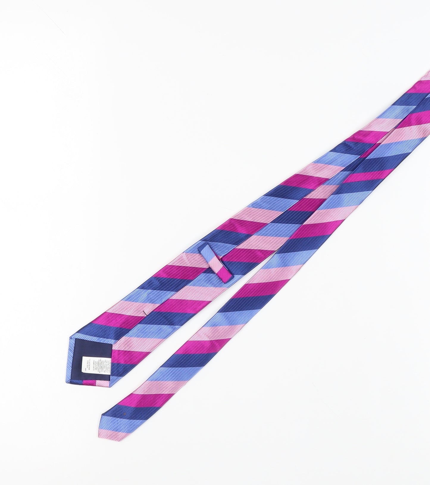 Marks and Spencer Men's Pink and Blue Striped Silk Tie