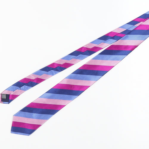 Marks and Spencer Men's Pink and Blue Striped Silk Tie