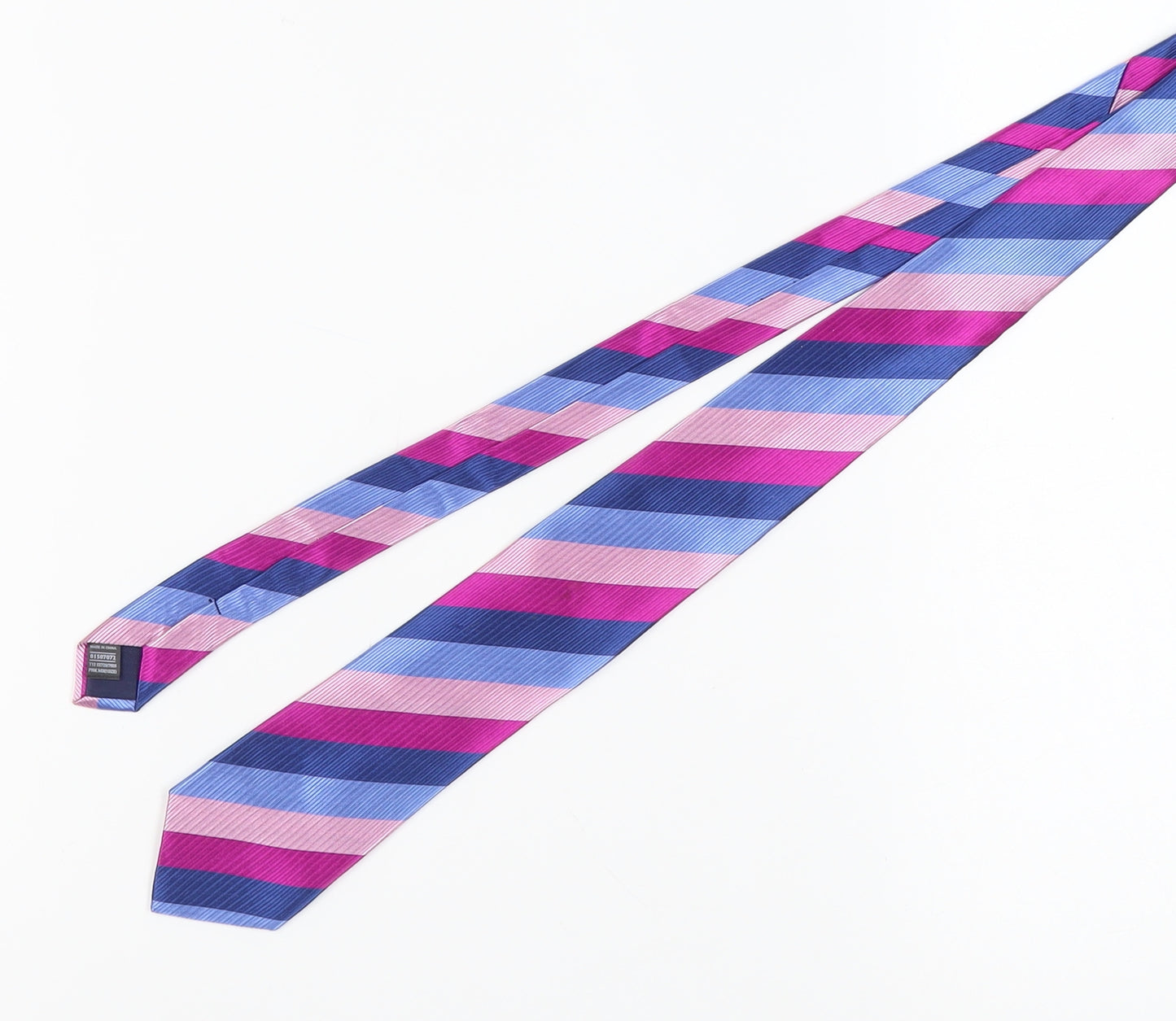 Marks and Spencer Men's Pink and Blue Striped Silk Tie