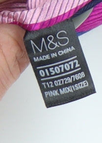 Marks and Spencer Men's Pink and Blue Striped Silk Tie