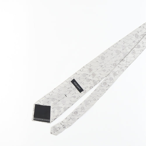 DKNY Men's White Floral Silk Tie - Stylish & Elegant