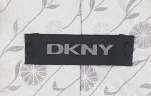 DKNY Men's White Floral Silk Tie - Stylish & Elegant