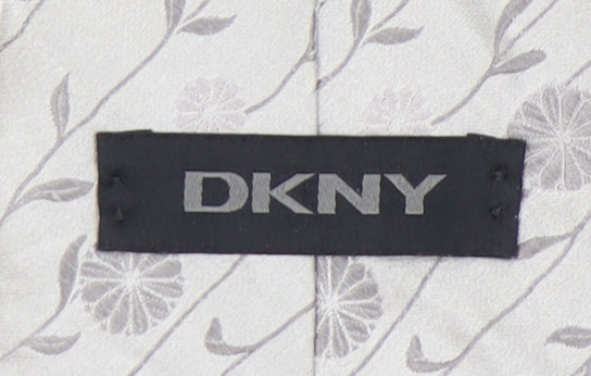 DKNY Men's White Floral Silk Tie - Stylish & Elegant