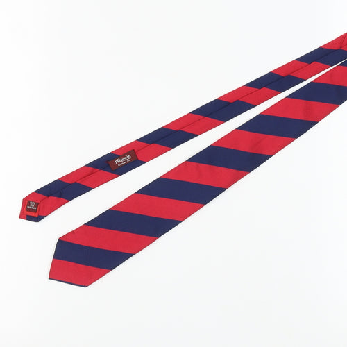 T.M. Lewin Men's Red & Blue Silk Slim Tie, Handmade, Striped
