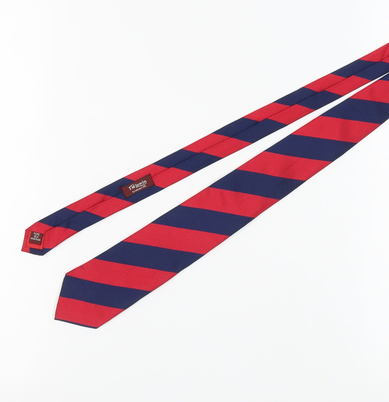T.M. Lewin Men's Red & Blue Silk Slim Tie, Handmade, Striped