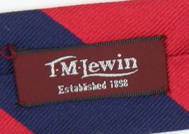 T.M. Lewin Men's Red & Blue Silk Slim Tie, Handmade, Striped