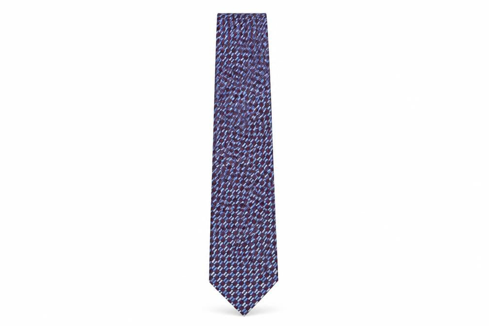 Front view of Tie Rack Men's Blue Red Geometric Silk Tie
