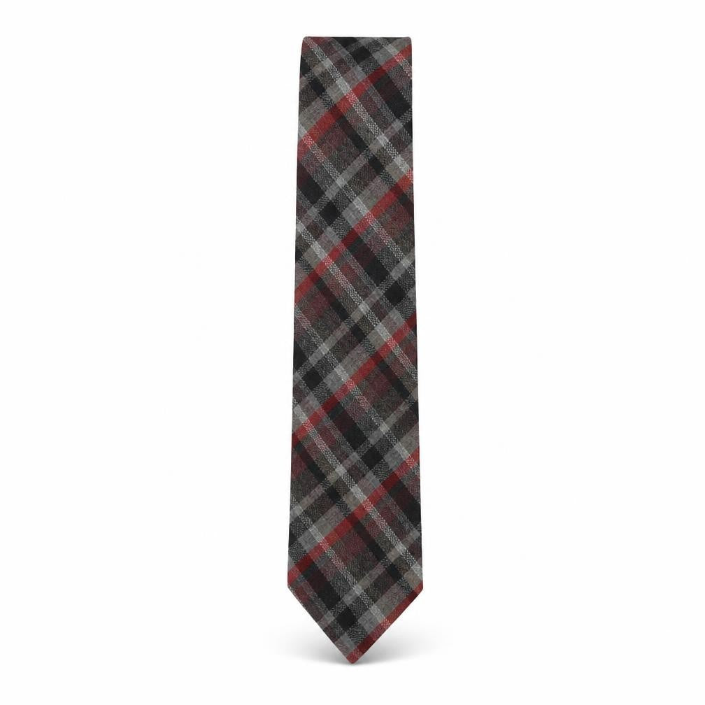 Front view of Beau Monde Men's Red Wool Tartan Tie One Size