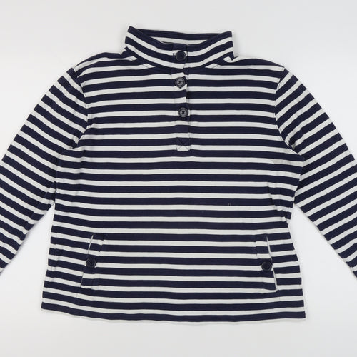 Cotton Traders Women's Navy Striped Henley Sweatshirt M