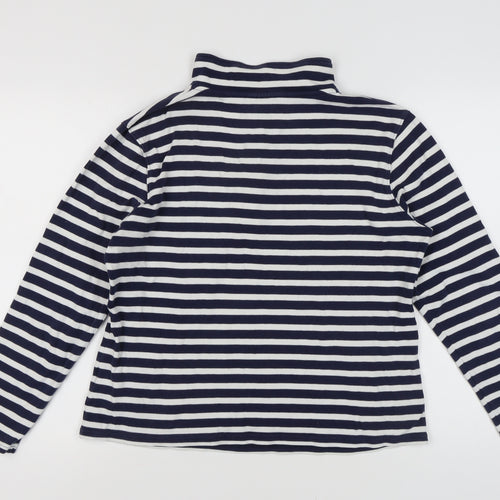 Cotton Traders Women's Navy Striped Henley Sweatshirt M