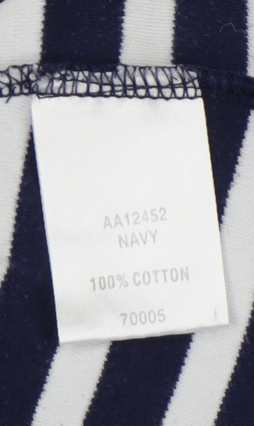 Cotton Traders Women's Navy Striped Henley Sweatshirt M