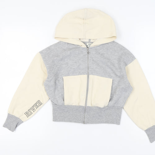 River Island Girls Grey Beige Full Zip Hoodie 9-10 Years