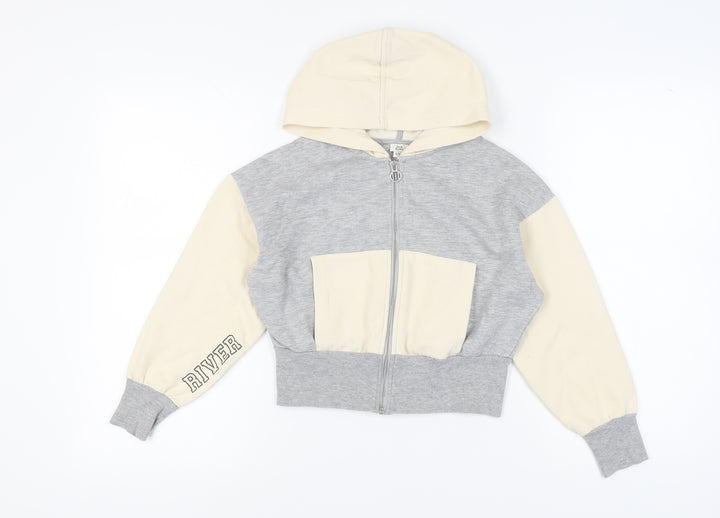 River Island Girls Grey Beige Full Zip Hoodie 9-10 Years