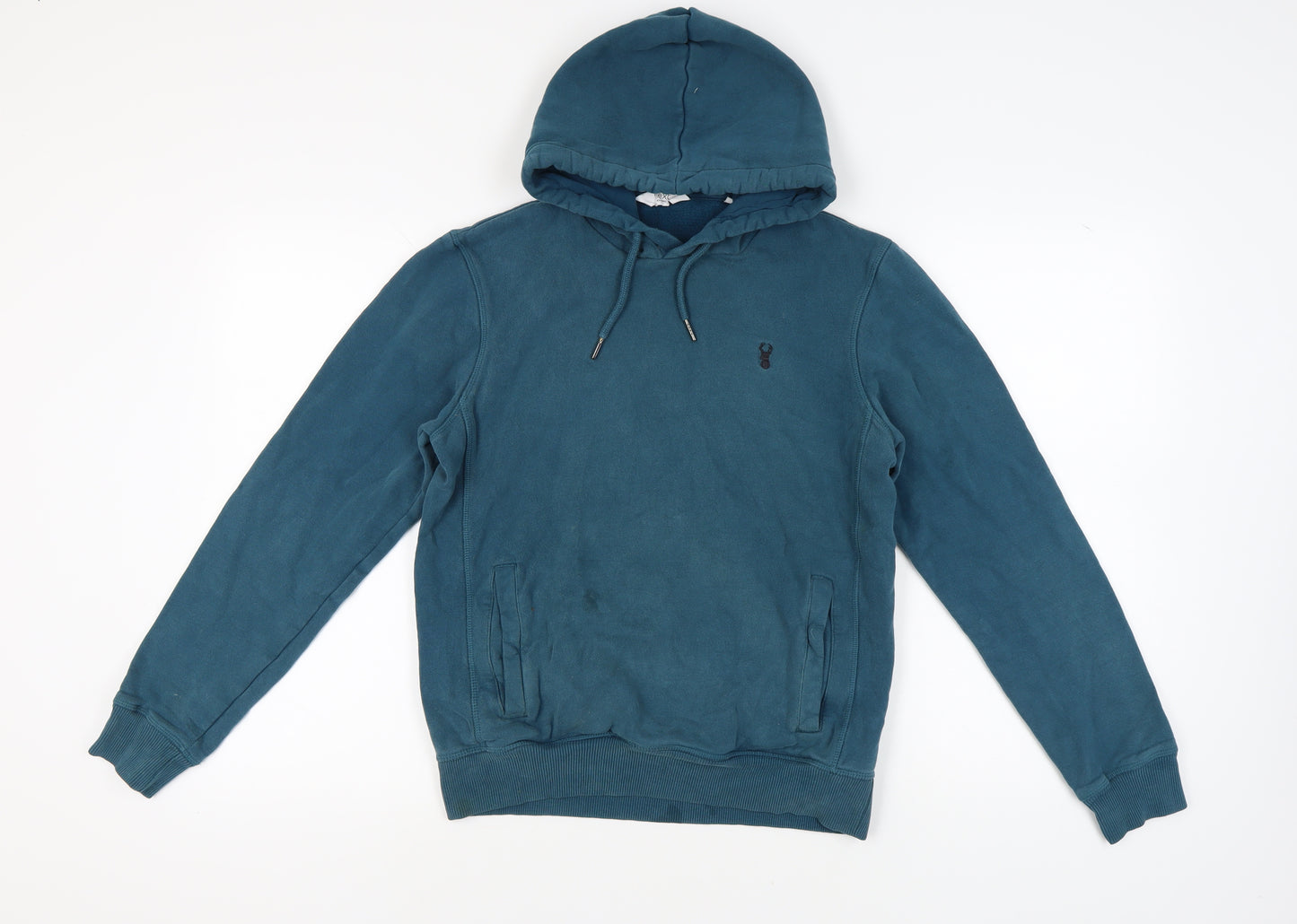 Next Men's Blue Pullover Hoodie, Size S, Hooded, Logo Accent