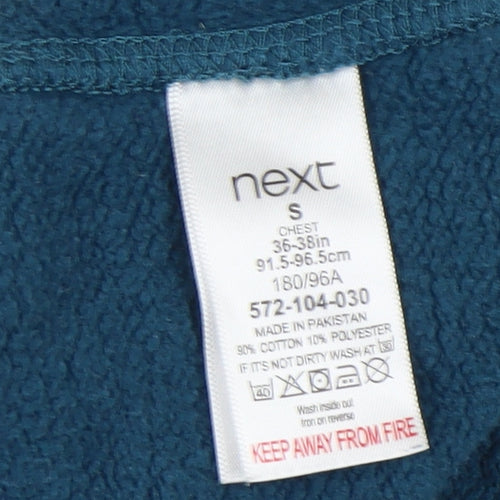 Next Men's Blue Pullover Hoodie, Size S, Hooded, Logo Accent