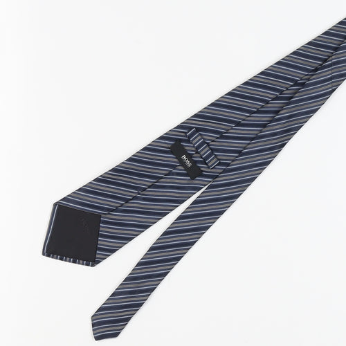 Hugo Boss Men's Blue Striped Silk Designer Tie