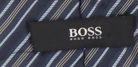 Hugo Boss Men's Blue Striped Silk Designer Tie
