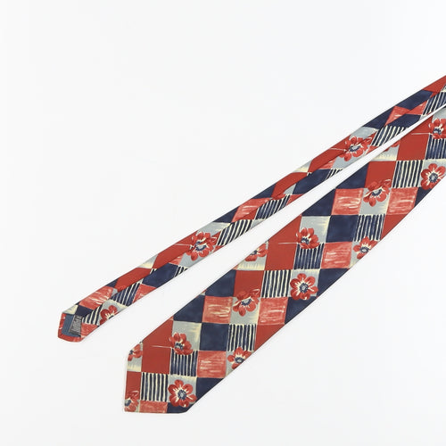 Marks and Spencer Men's Silk Tie Plaid Floral Red Blue