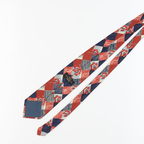 Marks and Spencer Men's Silk Tie Plaid Floral Red Blue
