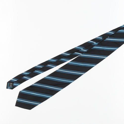 Thomas Nash Men's Black Blue Striped Silk Tie