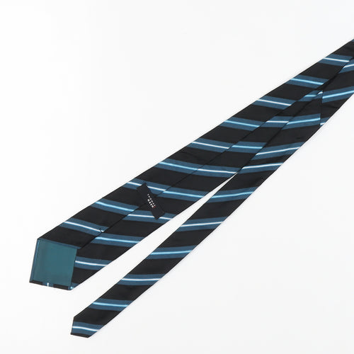 Thomas Nash Men's Black Blue Striped Silk Tie