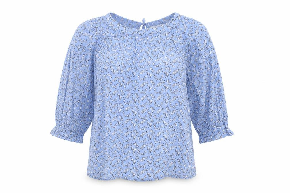 Front view of Bonmarché Women's Blue Floral Tunic Blouse -, size L