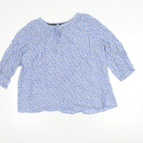 Bonmarché Women's Blue Floral Tunic Blouse - Size L