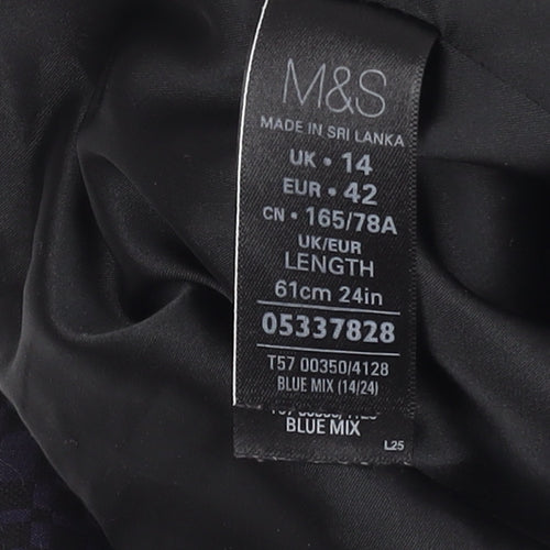 Marks and Spencer Women's Blue Check Pencil Skirt Size 14