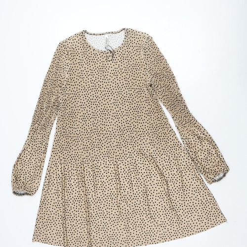Stradivarius Women's Beige Polka Dot Long Sleeve Dress S