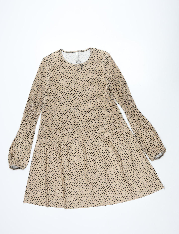 Stradivarius Women's Beige Polka Dot Long Sleeve Dress S