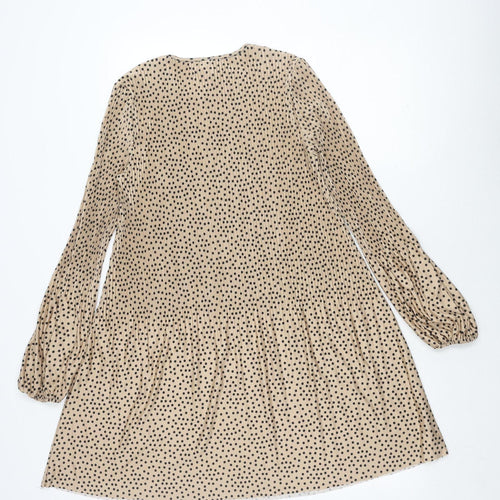 Stradivarius Women's Beige Polka Dot Long Sleeve Dress S
