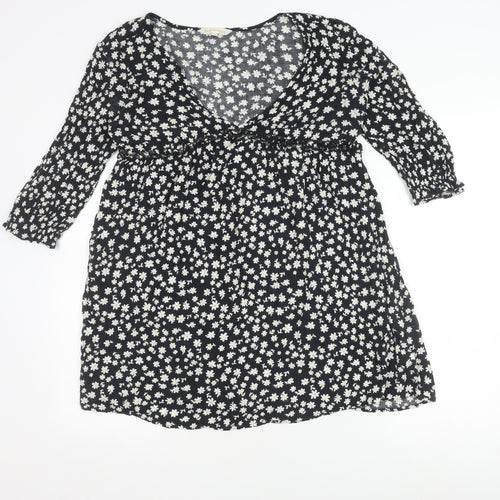 Beyond Words Women's Black Floral A-Line Dress, Size S