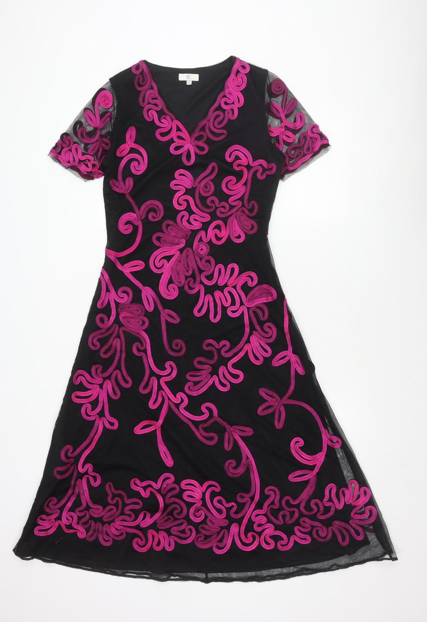 CC Women's Black A-Line Embroidered Dress Size 12