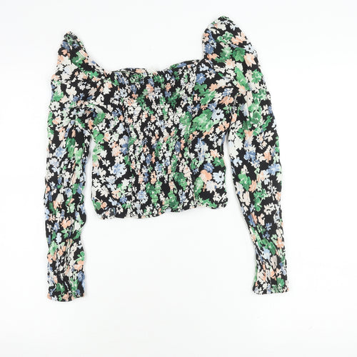 H&M Women's Floral Cropped Blouse - Size 10 Multicoloured