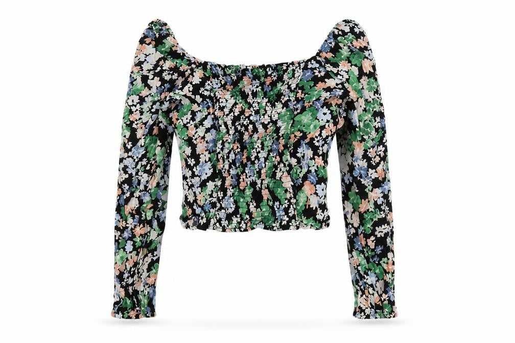 Front view of H&M Women's Floral Cropped Blouse -, size 10, Multicoloured
