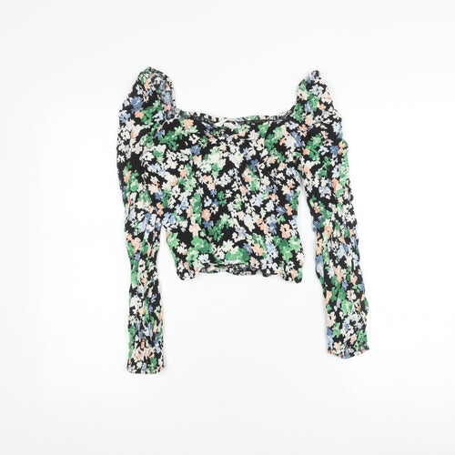 H&M Women's Floral Cropped Blouse - Size 10 Multicoloured