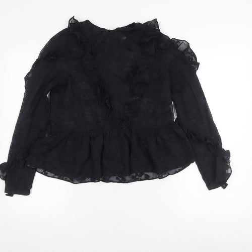 H&M Women's Black Ruffle Sheer Blouse Size 8