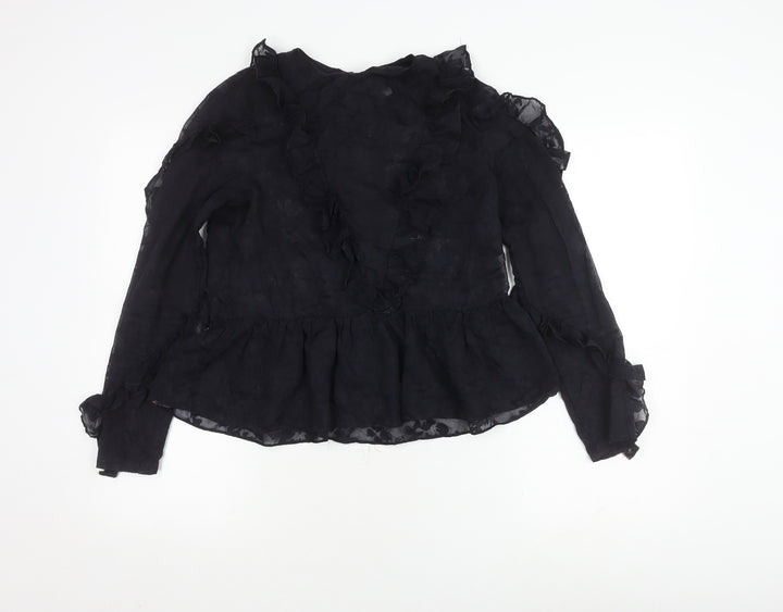 H&M Women's Black Ruffle Sheer Blouse Size 8
